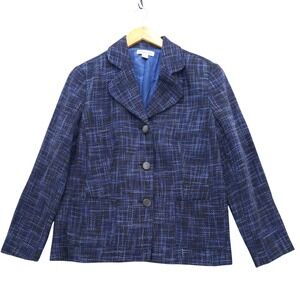 Coldwater Creek Blazer Womens 16‎ Blue Black Tweed Textured 3 Button Jacket